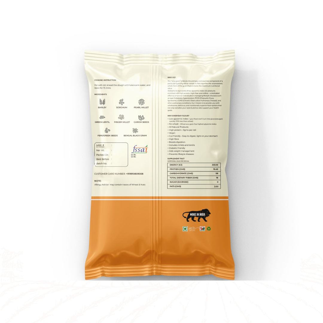 Everyday Flour (Low GI, High Protein, Wheat Free, Diabetic Friendly) - 1.6Kg (Pack of 4)+ 1 Free (400 Gms)