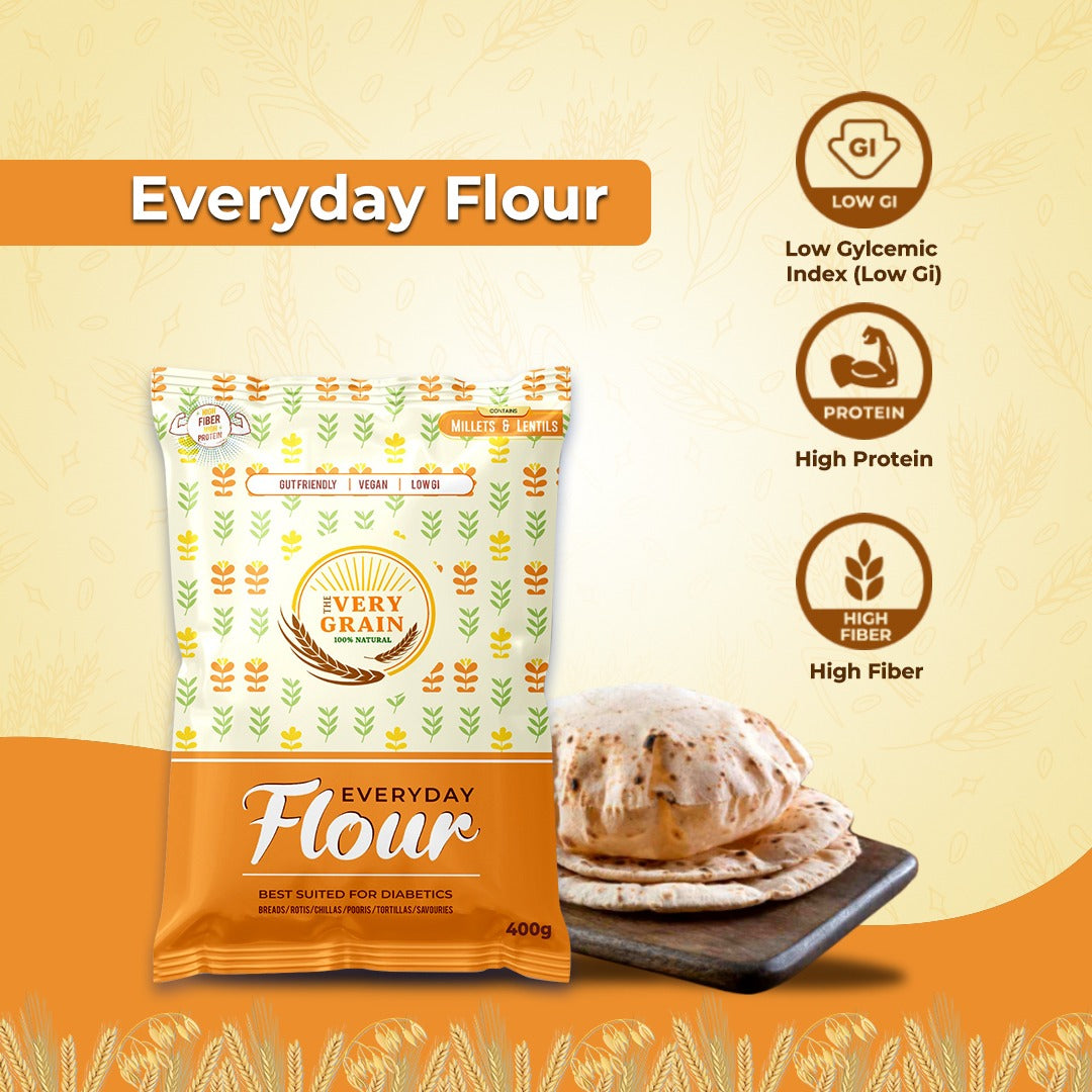Diabetic Friendly Combo - Everyday Flour - 1.6Kg (Pack of 4) + Free Jowar Dalia (400 Gms)