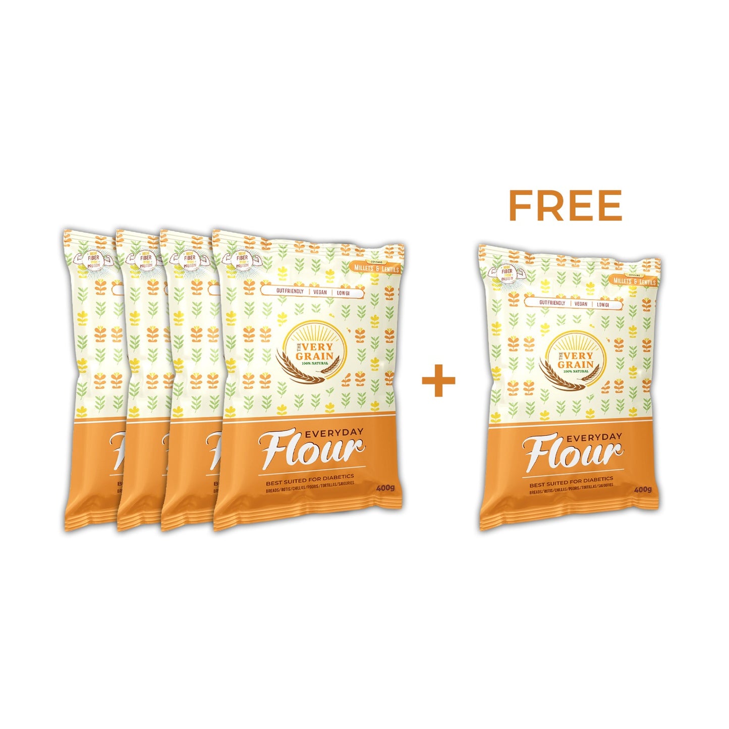 Everyday Flour (Low GI, High Protein, Wheat Free, Diabetic Friendly) - 1.6Kg (Pack of 4)+ 1 Free (400 Gms)