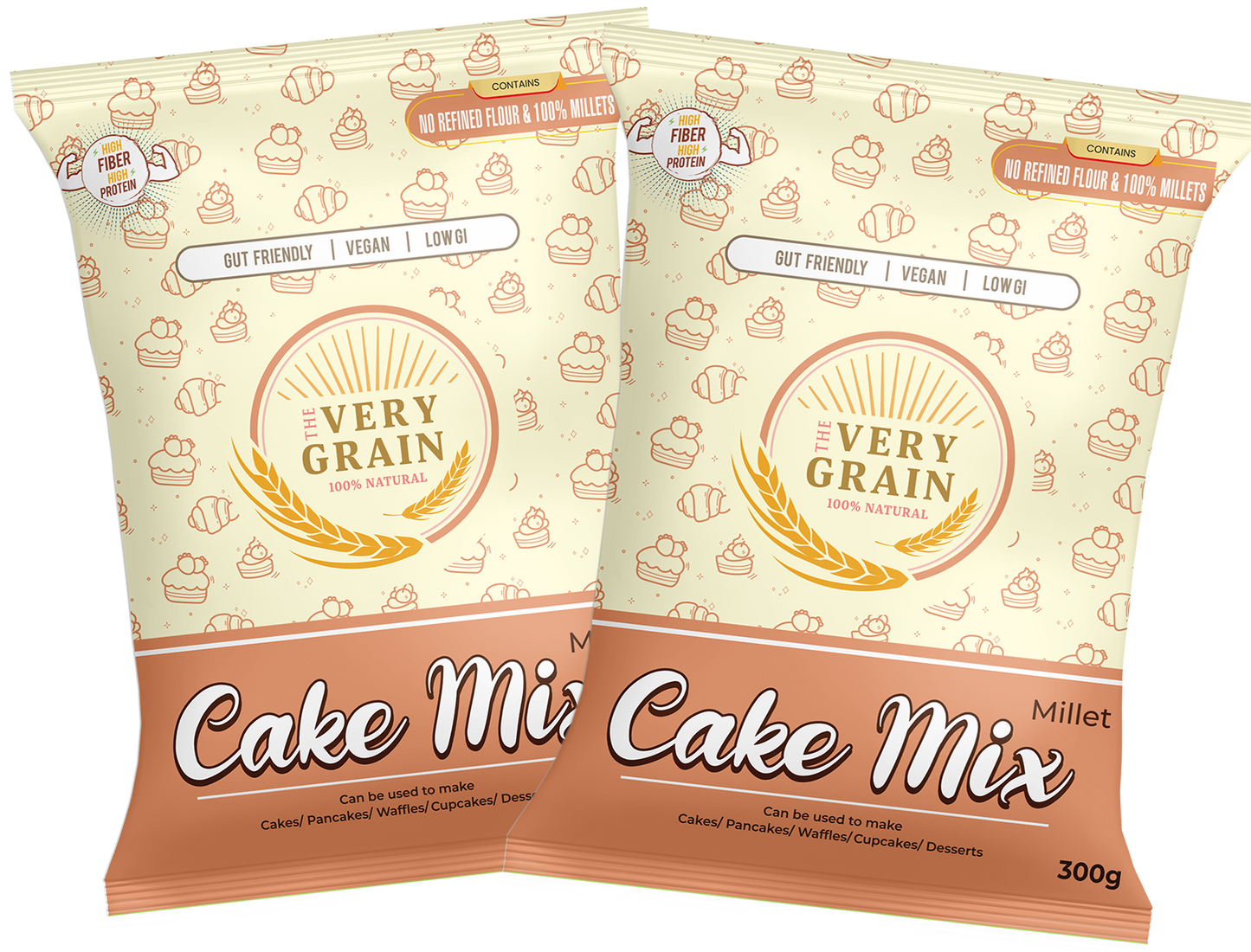 Millet Cake Mix ( Zero Maida, No Refined Sugar, Gluten Free) Good for Pancakes, Waffles, Cupcakes- 300 Gms each