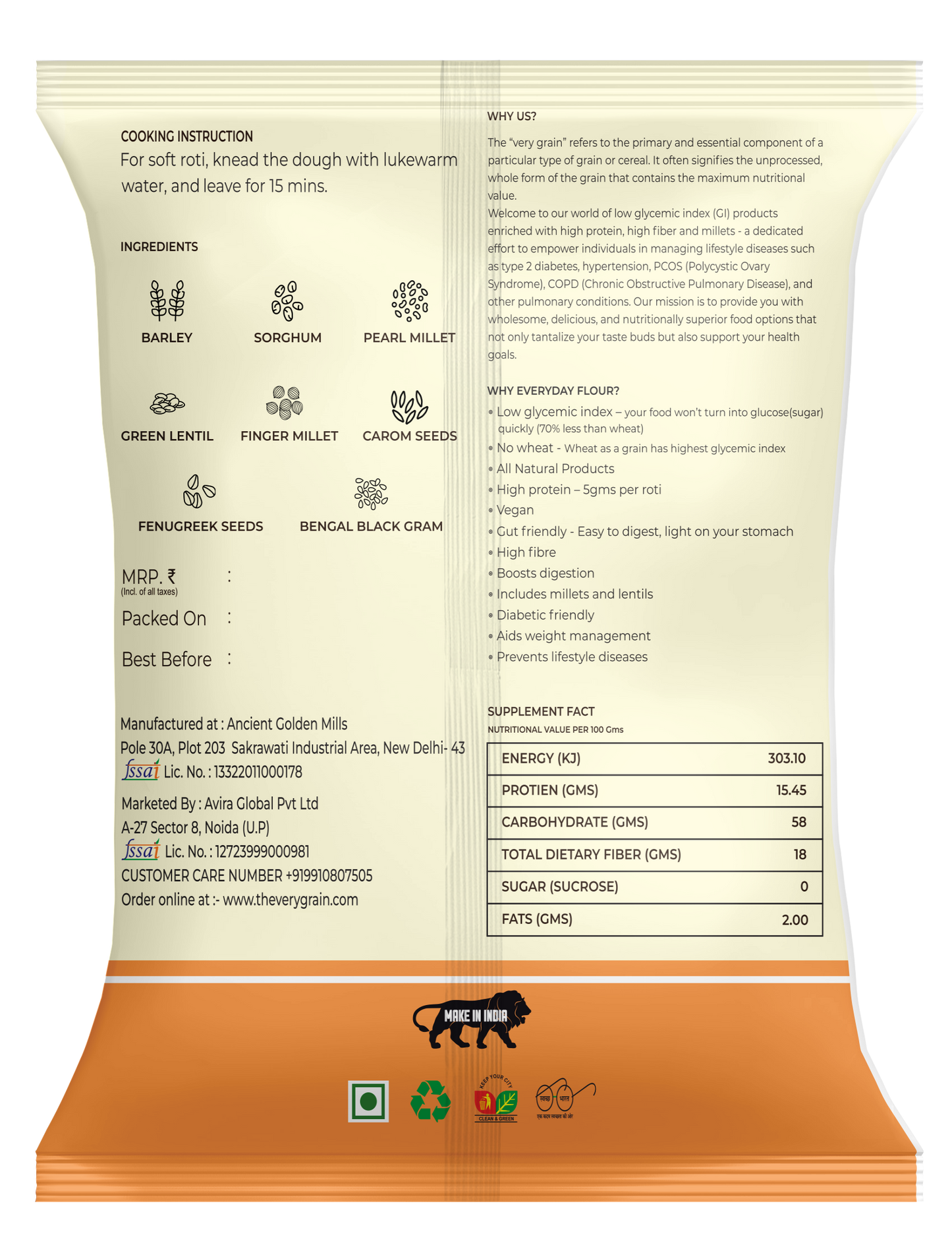 Everyday 0% Wheat Flour (Low GI, High Protein, Wheat Free, Diabetic Friendly) - 400 gms each (Pack of 4)