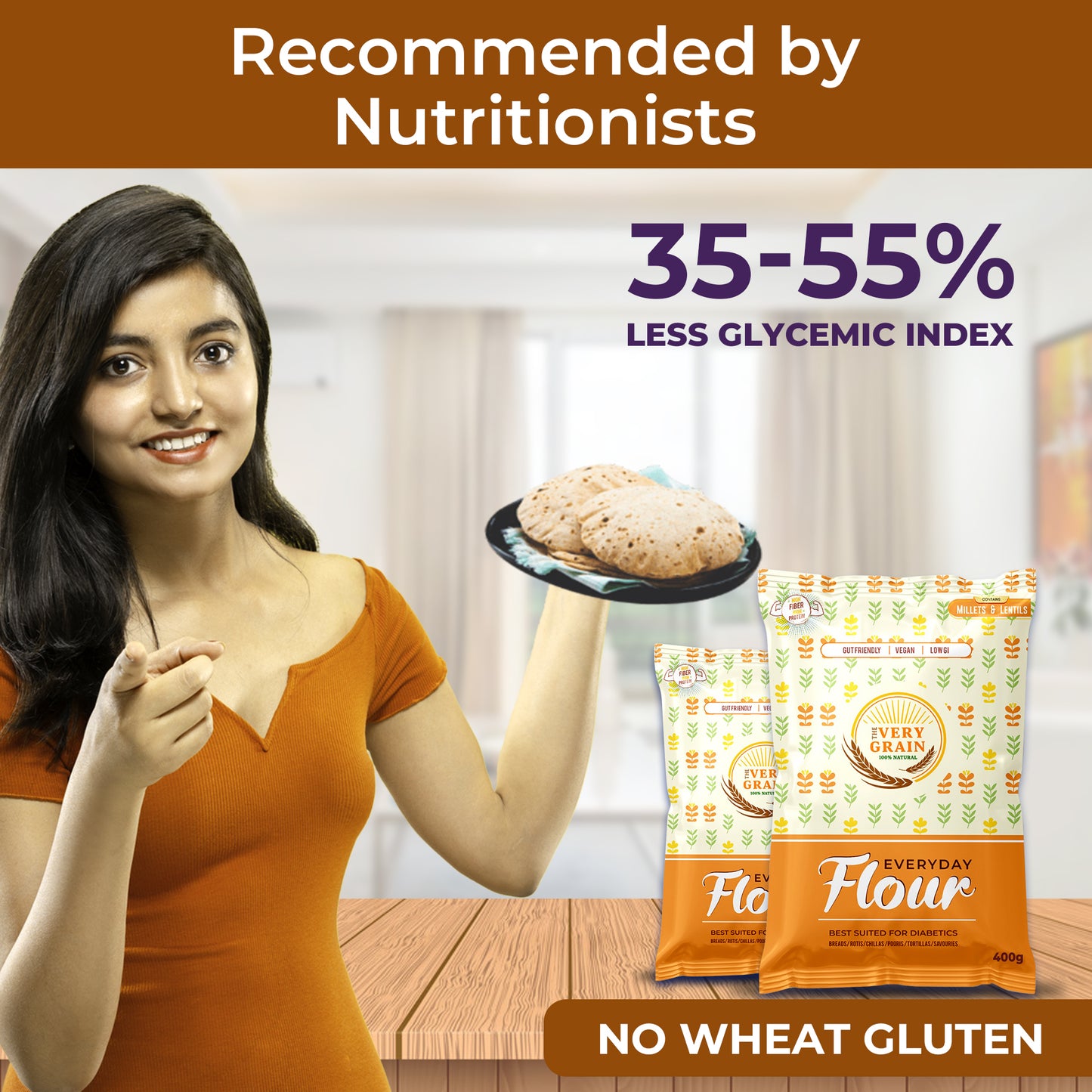 Diabetic Friendly Combo - Everyday Flour - 1.6Kg (Pack of 4) + Free Jowar Dalia (400 Gms)