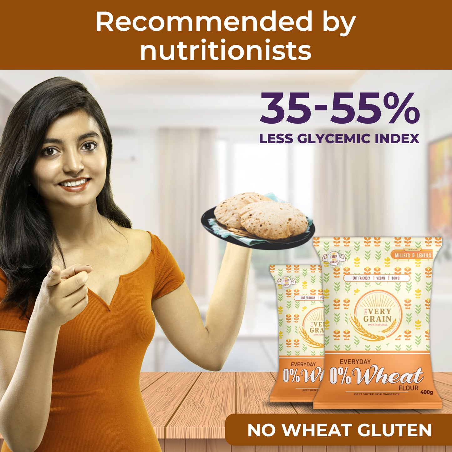 Everyday 0% Wheat Flour (Low GI, High Protein, Wheat Free, Diabetic Friendly) - 400 gms each (Pack of 4)