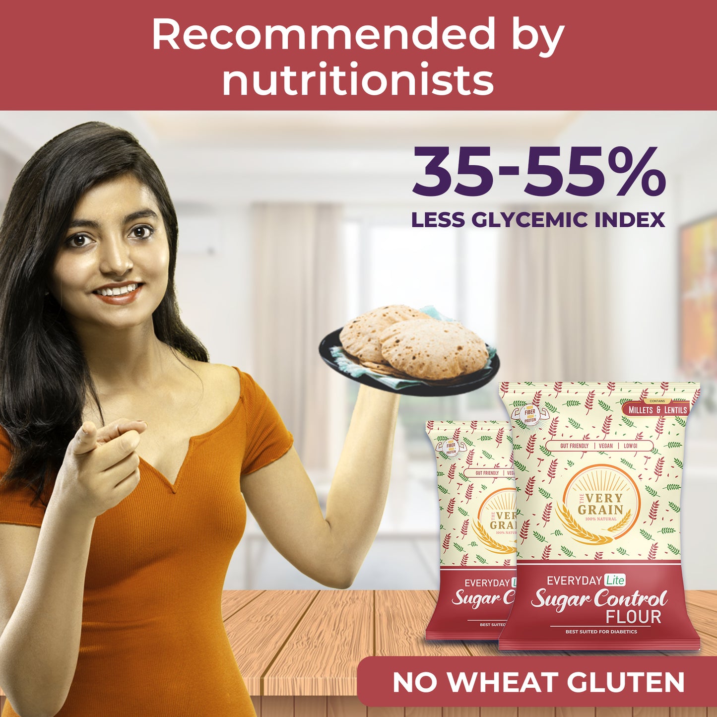 Everyday Lite Sugar Control Flour (25% Lower GI than wheat, High Protein, Diabetic Friendly, Multigrain MultiMillet) - (2+2) Kgs + 500 Gms Free