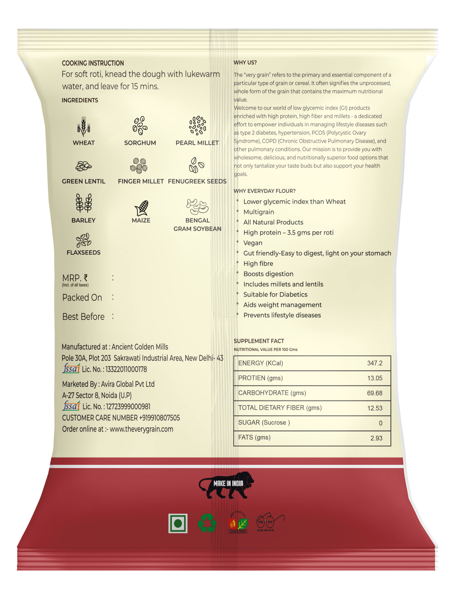 Everyday Lite Sugar Control Flour (25% Lower GI than wheat, High Protein, Diabetic Friendly, Multigrain MultiMillet) - (2+2) Kgs + 500 Gms Free