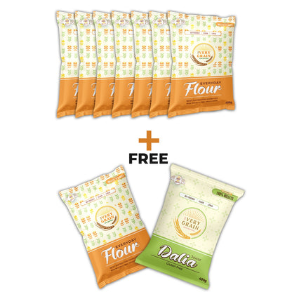 3.6 Kgs Low GI Combo - Wheat free Everyday Flour  -  (7 packs of 400 gms each) +  Free Jowar Dalia (400 Gms) + Free EveryDay Flour (400 gms)