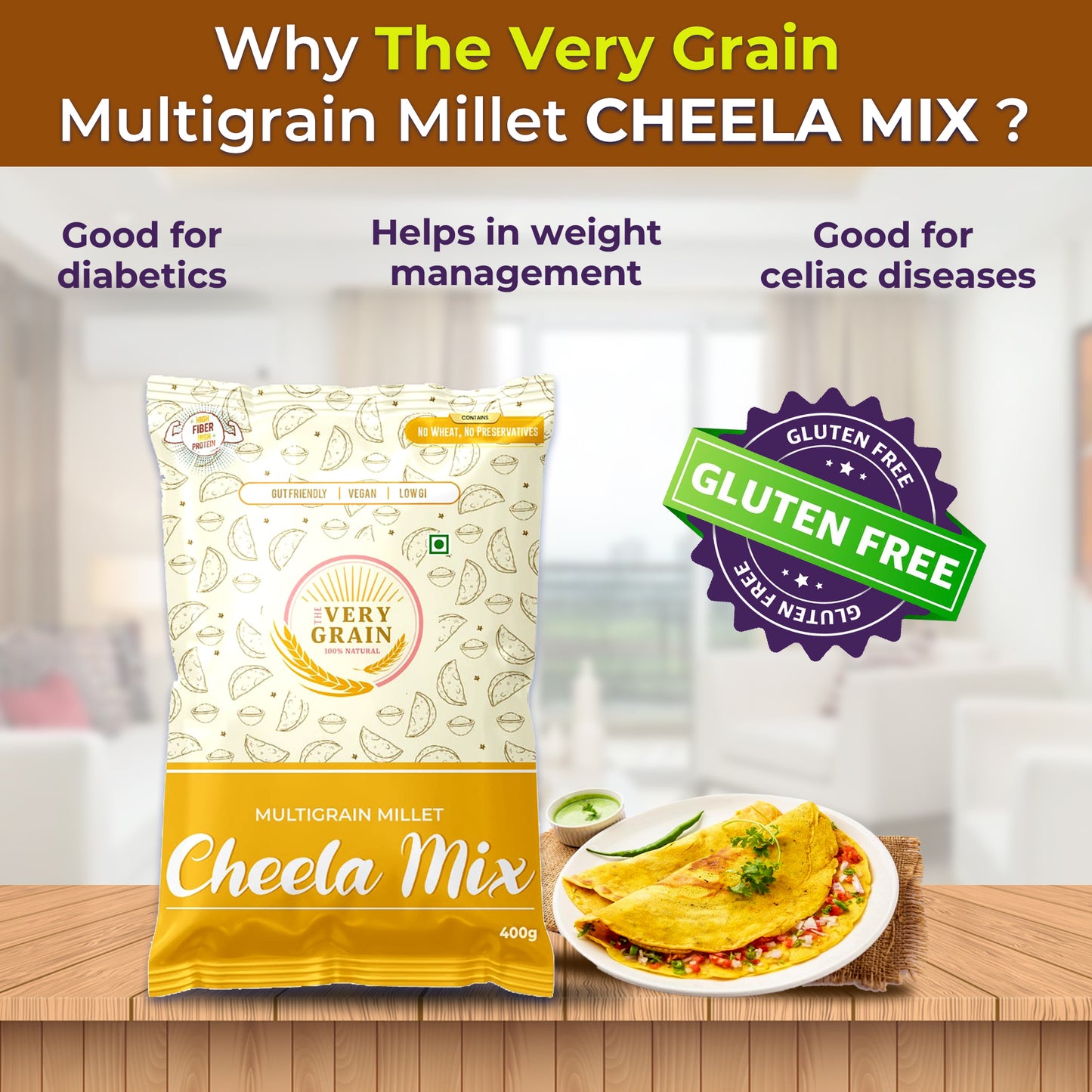 Multi Millet Cheela Mix (Gluten Free, High Protein) - 400 Gms