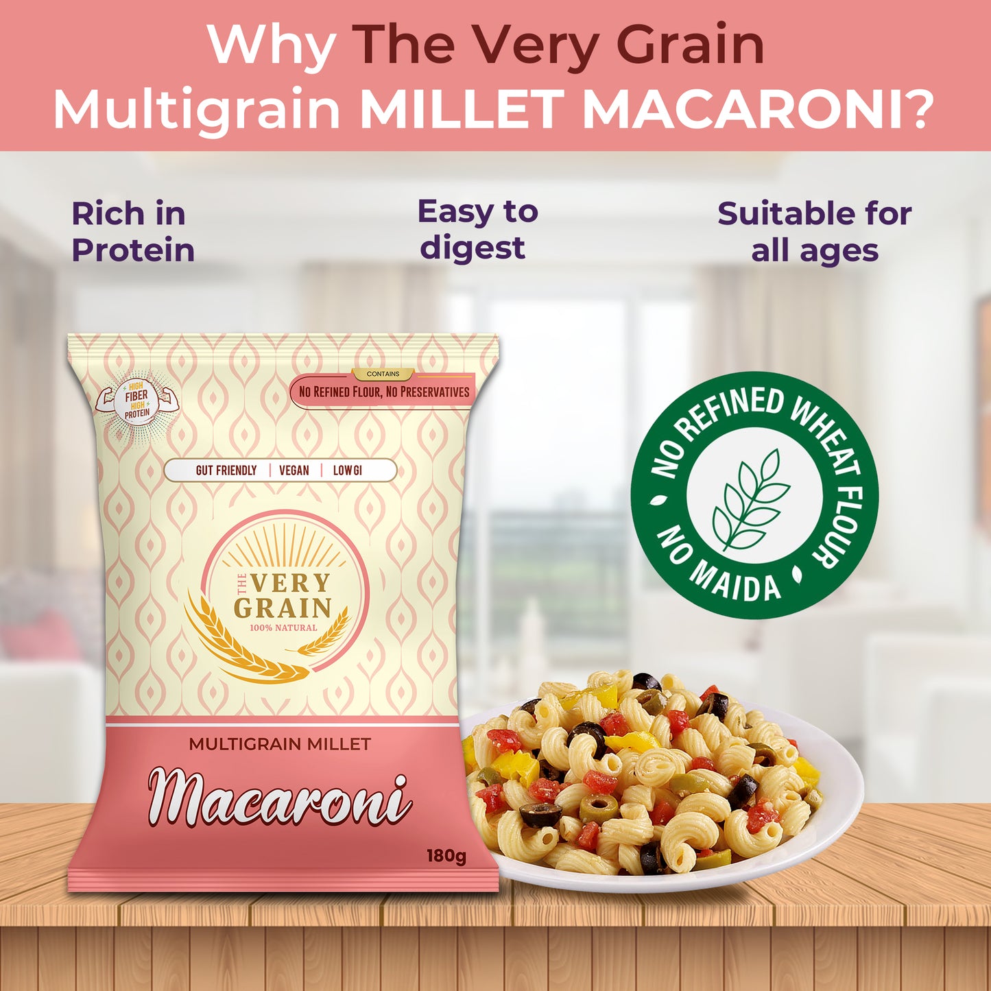 Multigrain Millet Macaroni (Zero Maida, Low GI, High Protein) - 180 Gms