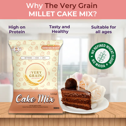 Millet Cake Mix ( Zero Maida, No Refined Sugar, Gluten Free)                           Good for Pancakes, Waffles, Cupcakes- 300 Gms