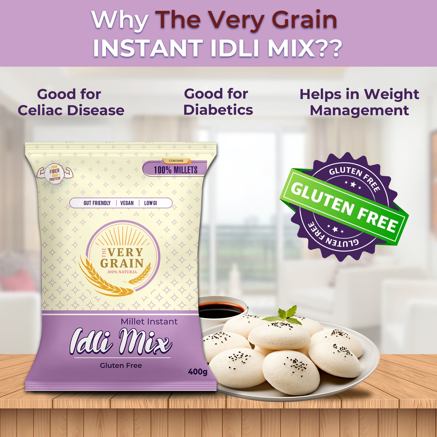 Millet Idli Mix (Gluten Free, Low GI, Diabetic Friendly) - 400 Gms